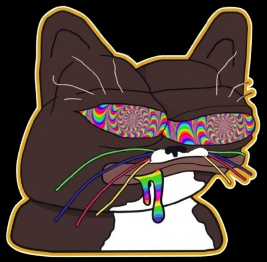 $CATNIP cat mascot with rainbow drool on black